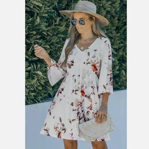 NEW Floral Sz Medium Empire Waist Stretchy Knee Length Beach Dress SURF GEAR